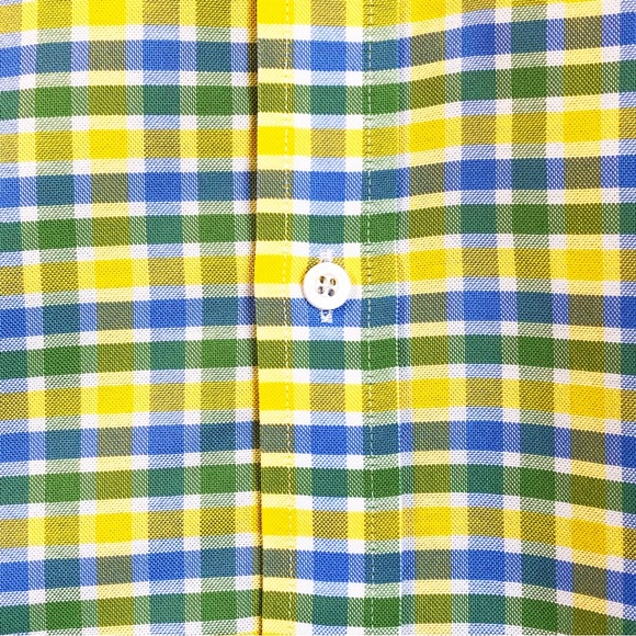 Lands' End Yellow Plaid Print Supima No Iron Oxford Shirt 16.5 - Picture 6 of 16